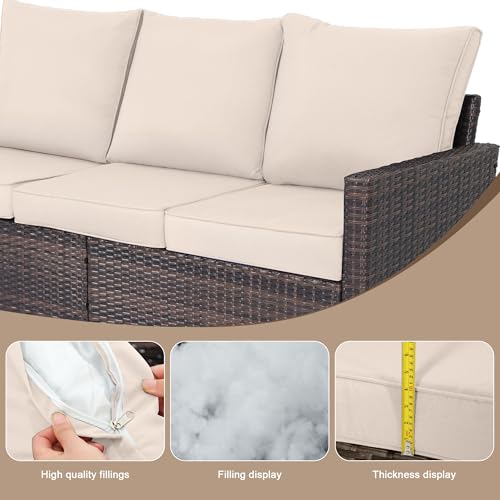 AstrPthylx 3-Seat Outdoor Sofa, PE Rattan, Beige