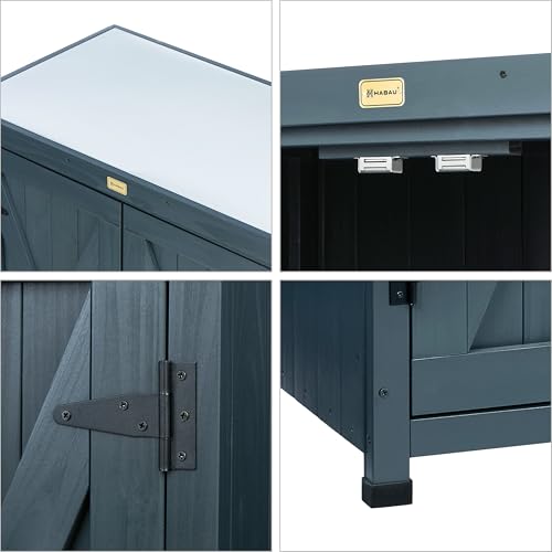 HABAU Outdoor Storage Cabinets Weatherproof for Patio, Garden Work Bench with Shelves & Metal Tabletop, Wooden Potting Table Workstation