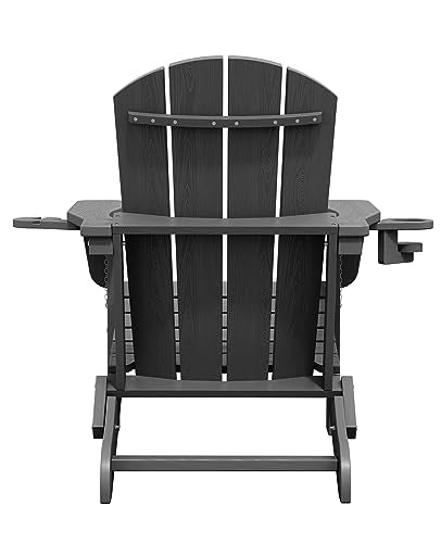 SERWALL Foldable Adirondack Chair Set of 2, HDPE Adirondack Chair with Wood-Texture-Gray