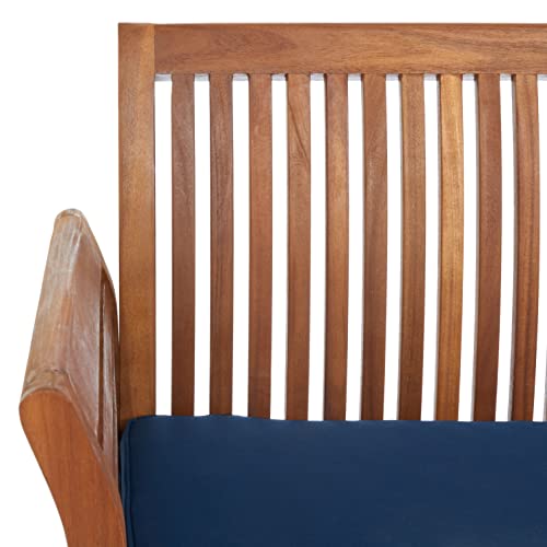 SAFAVIEH Outdoor Collection Carson Natural/ Navy Cushions 4-Piece Conversation Patio Set