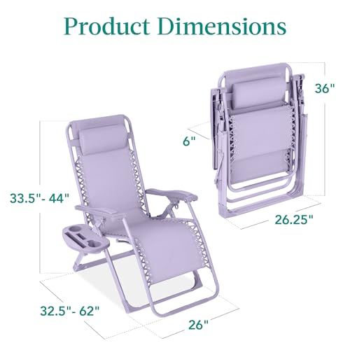 Best Choice Products Adjustable Zero Gravity Chair, Monochromatic Color Folding Patio Recliner w/Side Tray, Headrest - Lavender