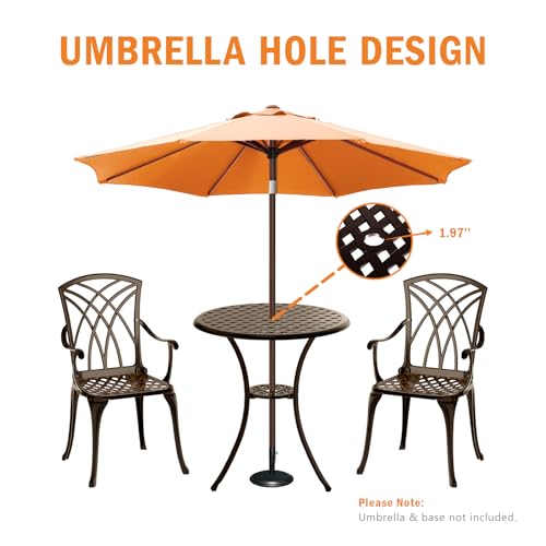 Z1UVDFUR Patio Bistro Set 3 Piece, Cast Aluminum Bistro Set for 2 w/Umbrella Hole, Outdoor Table and Chairs Set of 2, Bistro Set for Balcony/Backyard/Garden, Bronze