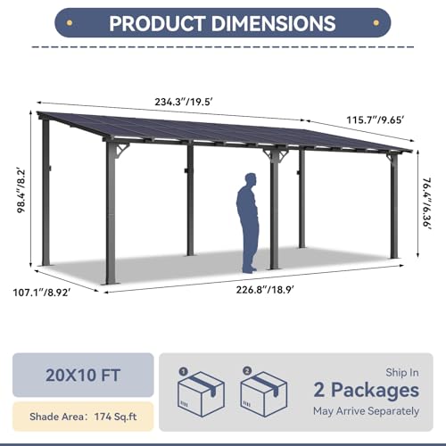 Breezestival 10' x 20' Lean to Gazebo, Hardtop Metal Gazebo Pergola with Polycarbonate Roof, Large Wall Mounted Heavy Duty Awnings, Patio Canopy for Backyard, Deck, Porch
