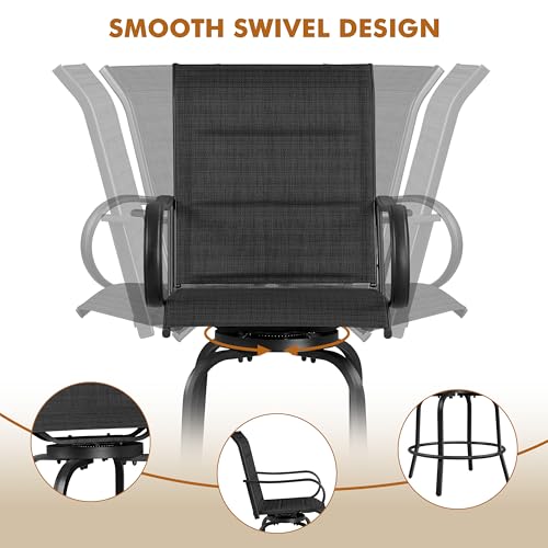 Yaheetech 2 Piece Patio Swivel Bar Stools Texteline Bistro Chairs with High Back/Armrest/Footrest, All Weather Padded Seating Outdoor Furniture Height Outdoor Chairs for Outside, Lawn & Garden