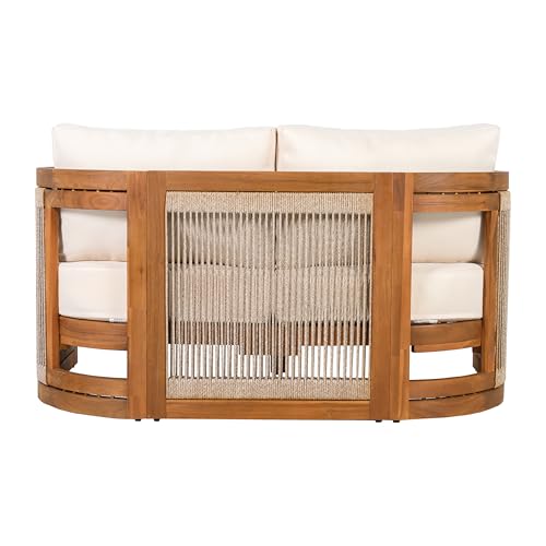 Christopher Knight Home Nesbit 8-Seater Patio Furniture Set with Removable Cushion, 8 Piece Outdoor Acacia Wood Conversation Set, Wooden Outdoor Sectional Sofa Set with Coffee Table, Beige