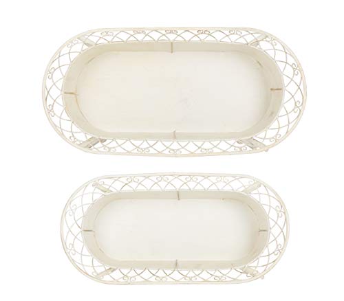 SAFAVIEH Outdoor Patio Furniture - Hendrick Pearl White Planter Set of 2, Decorative Metal Planter Stands for Patio, Deck, Garden, Indoor Outdoor Use (PAT5026A)