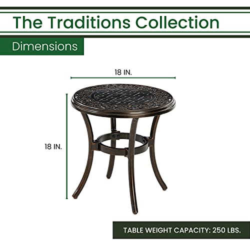 Hanover Traditions 18" Round Side End Table, Weather Resistant Cast Aluminum Patio Table for Backyard, Deck, or Porch, Bronze Finish