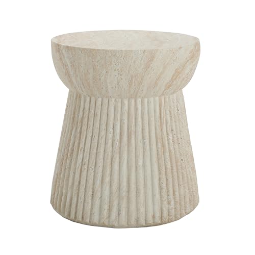 Christopher Knight Home Dila Patio Side Table, Lightweight Concrete End Table, Small Coffee Table, Garden Stool, Decorative Accent Table, Round Table Top, Side Table for Poolside Balcony, Travertine