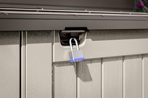 Suncast 5.9 ft. x 3.7 ft Horizontal Stow-Away Storage Shed - Natural Wood-Like Outdoor Storage for Trash Cans and Yard Tools - All-Weather Resin, Hinged Lid, Reinforced Floor - Made in The USA