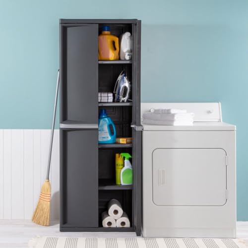 Sterilite 4 Shelf Cabinet, Heavy Duty and Easy to Assemble Plastic Storage Unit, Organize Bins in the Garage, Basement, Attic, Mudroom, Gray, 1-pack