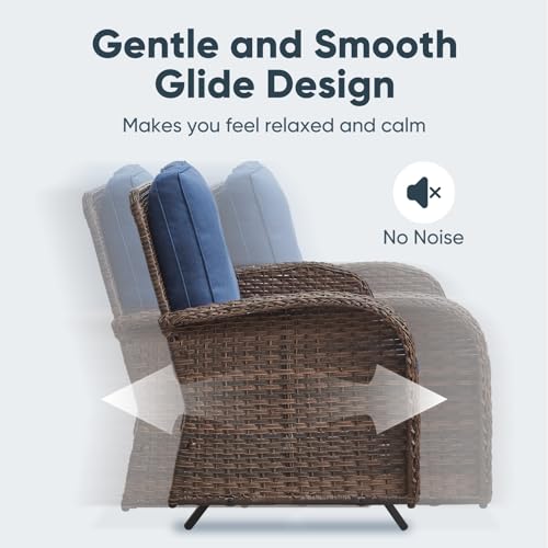 Belord Outdoor Glider Bench Patio Loveseat - 500 Lbs Weight Capacity 2 Seater Wicker Sofa, Small Porch Glider Furniture All Weather Rattan Couch with Removble Cushion for Balcony Deck Backyard, Brown