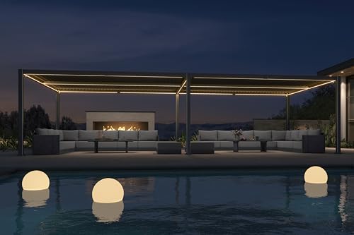 PURPLE LEAF Large Louvered Pergola 92KS 13' x 30' with Integrated Solar LED Strip Light Adjustable Aluminum Roof Weather-Resistant Pergolas for Outdoor Patio Garden Yard Gray