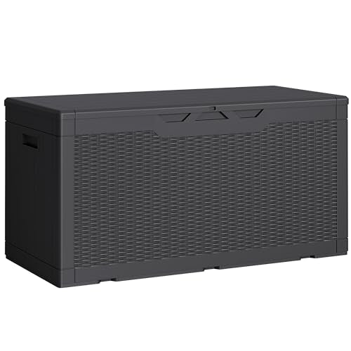 Greesum Outdoor Storage Box 100 Gallon Storage Bin with Lid for Patio Furniture, Garden Tools, Pool Supplies, Lockable, Waterproof and UV Resistant, Black