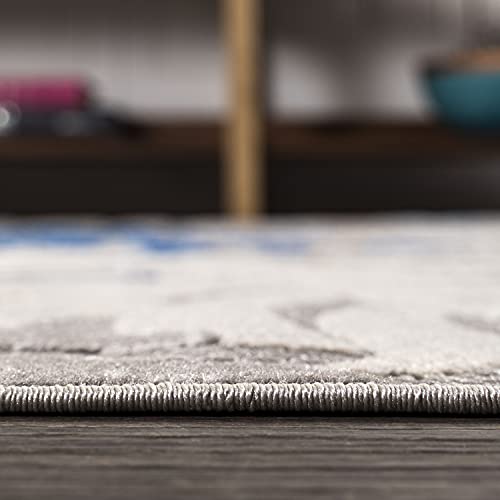 JONATHAN Y Tropics Palm Leaves Indoor Outdoor Area Rug 8X10 Gray/Blue, Boho for Backyard, Patio, Porch, Easy-Cleaning, High Traffic, Pet-Friendly, Non-Shedding (AMC100A-8)