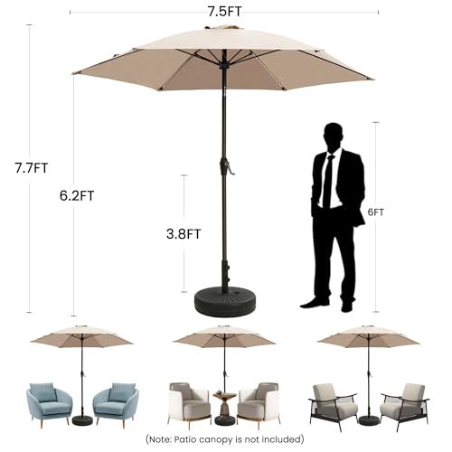 Ayge 7.5FT Large Outdoor Patio Umbrella Market Table Umbrella-UV Resistant, Easy Push Button Tilt and Crank, 6 Sturdy Fiberglass Ribs Heavy-Duty Pool Umbrella for Deck, Backyard,Garden, Yard,Beige