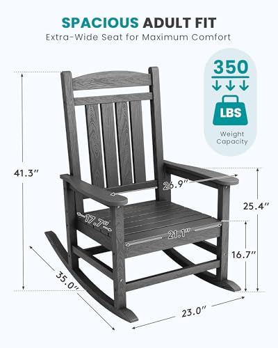 SERWALL Oversized Outdoor Rocking Chair Set of 2, HDPE Patio Rocking Chair, All-Weather Porch Rocker for Balcony, Yard, Dark Gray