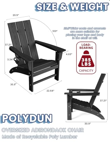 POLYDUN Modern Adirondack Chair with Cup Holder, HDPE Plastic Patio Chairs for All Weather, Fire Pit Chair, Outdoor Lawn Chairs for Deck, Porch, Backyard, Garden, Black