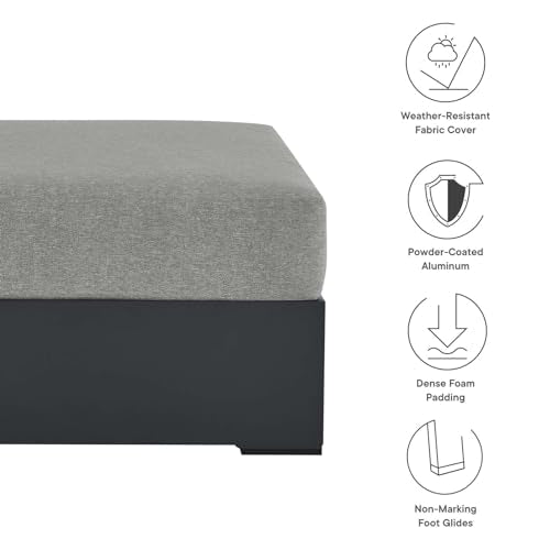 Modway Tahoe Aluminum Ottoman Gray with Weather-Resistant Cushion-Ideal as Outdoor Footstool, Patio or Sunroom Furniture