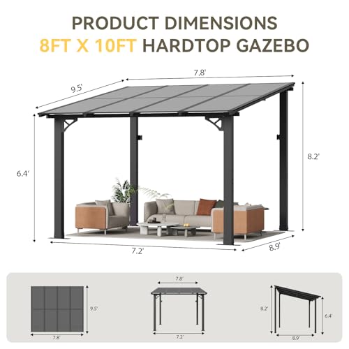 Aoxun 8’x10’ Gazebo, Wall Mounted Gazebos Pergola on Clearance, Outdoor Patio, Large Wall-Mounted Heavy Duty Awnings for Patio, Decks, Backyard (Black)