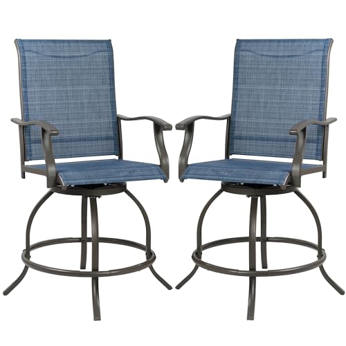 Kozyard Isabella Outdoor Swivel Bar Stools, Counter Height Patio Swivel Chairs with Textilene Seat, Outdoor Bar Height Chairs for Backyard, Bistro, Patio Bars, Navy Blue