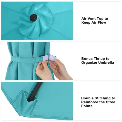 ABCCANOPY 9ft Outdoor Umbrella Replacement Top Suit 8 Ribs (Turquoise)