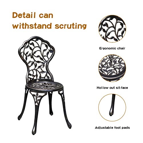 YKSY&YKSY Patio Bistro Set.Rust-Resistant Cast Aluminum Bistro Table Set with Umbrella Hole for Backyard (Leaf DESIGNCOPPER)