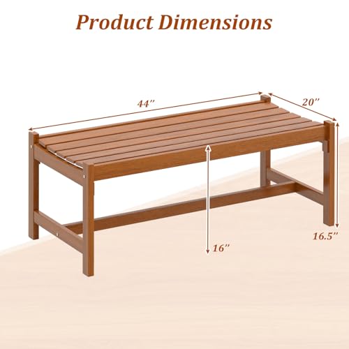 Tangkula Outdoor Wood Bench Backless, Solid Hardwood Patio Dining Bench with Teak Oil Finish & Curved Seat, Farmhouse Wooden Slat Bench for Porch, Garden, Entryway, Poolside, Backyard (1)