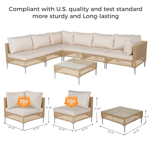 Grand patio 8-Piece Wicker Patio Furniture Set with Lift Top Coffee Storage Table, Outdoor Conversation Set Sectional Sofa with Water Resistant Thick Cushions, Cream