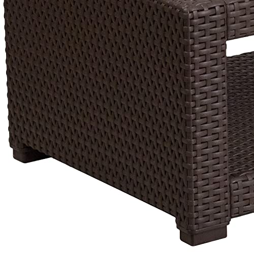 Flash Furniture Seneca Indoor/Outdoor Chocolate Brown Faux Rattan Coffee Table with Open Storage