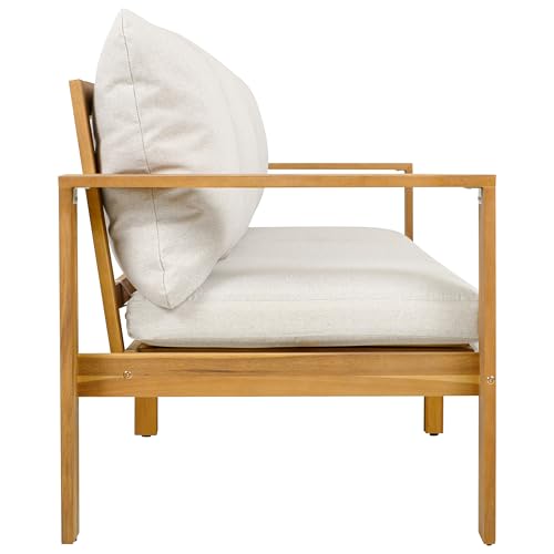 Christopher Knight Home Kayahs 5 Pieces Acacia Wood Furniture Set, Patio Conversation Sofa Chat Set with Coffee Table and Ottoman, Outdoor Sectional Sofa Set for Backyard Balcony, Teak Finish+Beige
