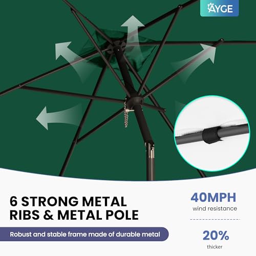 Ayge 6.5x10FT Rectangular Patio Umbrella Outdoor Table Umbrella w/Push Button Tilt & Crank Rectangle Market Umbrella UV Protection for Garden,Deck,Lawn,Yard & Pool,Green