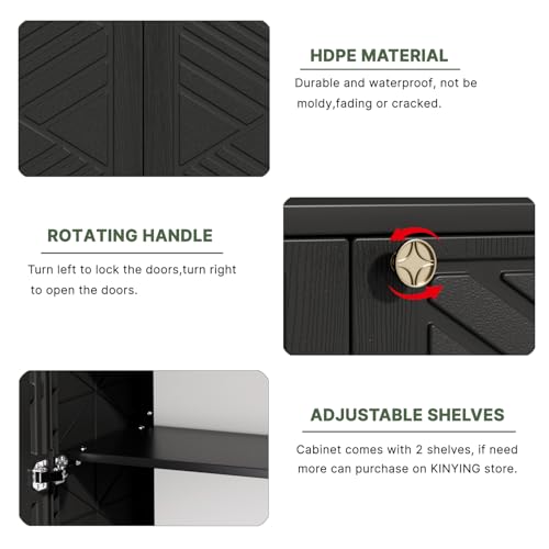 KINYING Outdoor Storage Cabinet Waterproof with 2 Shelves, 60 Gallon Resin Storage Shed for Patio/Garden/Backyard, Outdoor Storage Box for Cushions,Garden Tools and Pool Supplies,Black