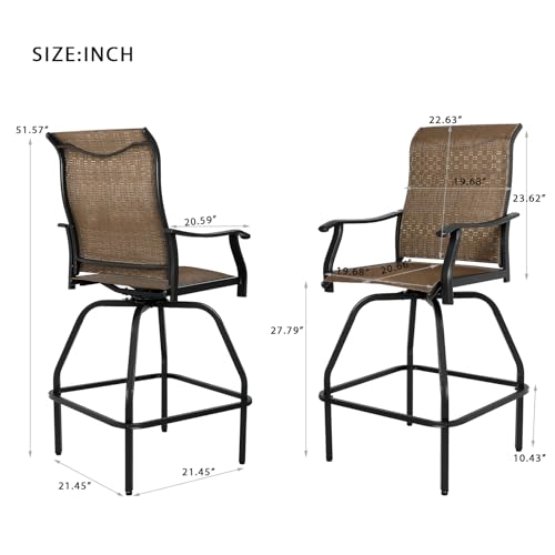 LEVELEVE Patio Bar Set 2pcs Swivel Bar Stools Outdoor Bistro Textilene Furniture Stability All-Weather Set (2, Dark Brown Fabric)