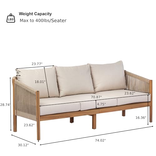 Christopher Knight Home Bubi 5-Seater Patio Furniture Set with Cushion, 4 Piece Outdoor Acacia Wood Conversation Set, Sold Wood Outdoor Sectional Sofa Set with Coffee Table, Teak+Beige