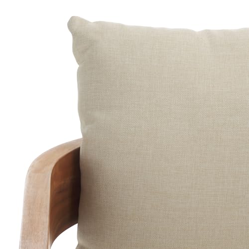 SAFAVIEH Outdoor Patio Furniture Collection - Kento Natural Wood Arm Chair Set of 2 with Taupe Cushions, Wide & Deep Comfortable Seating, Modern Design (PAT7097A)