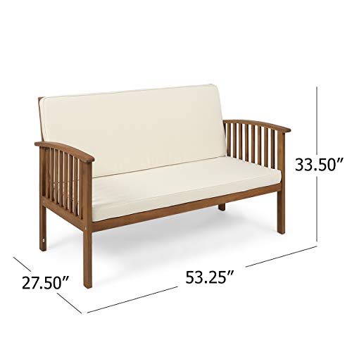 Christopher Knight Home Grace Outdoor Acacia Wood Loveseat, Brown Patina Finish and Cream