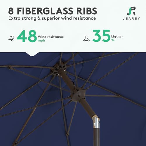 JEAREY 9FT Outdoor Patio Umbrella,Market Table Umbrella with 8 Fiberglass Ribs, Pool Umbrella with Tilt and Crank, UV Protection Lightweight & Wind-Resistant for Lawn, Garden, Deck and Backyard, Navy