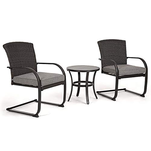 Grand patio 3-Piece Bistro Set, Outdoor Wicker Table Set, Rocking Wicker Chairs with Removable Cushions and Small Coffee Table, Patio Furniture Sets for Balcony, Porch, Grey