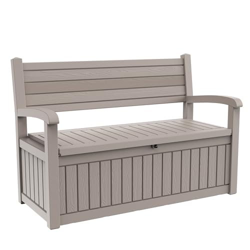 EFU Outdoor Storage Bench, Outdoor Bench with Storage, 80 Gallon Heavy-Duty&Waterproof Lockable Storage Bench Outdoor for Patio, Garden, Porch (Light Brown)