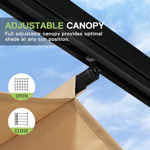 Aoxun 10'x10' Outdoor Pergola, Patio Pergola with Upgraded Retractable Canopy, Heavy Duty Metal Pergolas and Gazebos with Adjustable Sun Shade Cover for Modern Backyard, Deck, Garden