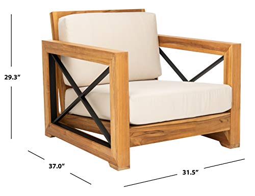 Safavieh CPT1009A Couture Curacao Brazilian Teak Outdoor Patio Club Chair, Natural/White