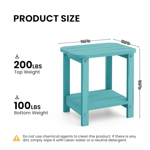 UQQUUNIQ 2-Tier Outdoor Side Table, 16" Adirondack Small Side Table All Weather Resistant, Patio End for Outside or Indoor, Patio, Yard, Pool, Porch, Garden, Sky Blue