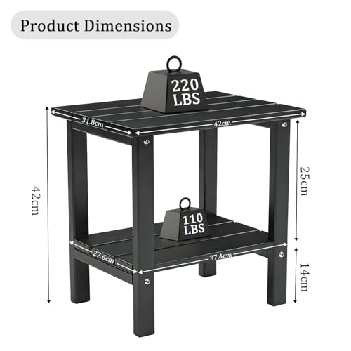 OTSUN Adirondack Outdoor Side Table, 16" HDPE Patio Side Table with Shelf, Weather Resistant Easy Maintenance for Backyard Pool Porch Garden & Lawn