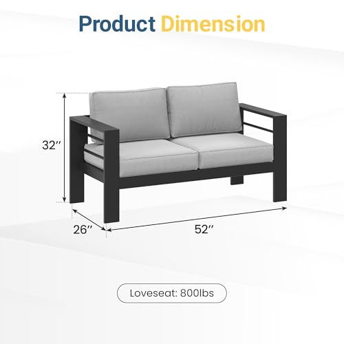 Wisteria Lane Metal Patio Furniture Sofa, All-Weather Outdoor Couch with Upgraded Cushions, Weather-Resistant Heavy Duty Modern Outdoor 2 Seats Sofa for Garden, Balcony, Deck, Backyard, Light Grey