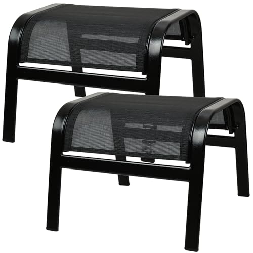 Deguifei Outdoor Ottoman Footrest Stool Assembled 2 Set Portable Footstools for Patio Garden Black