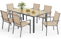 Ahomly Patio Table and Chairs Set for 6, Outdoor Dining Set Includes 59.5" Rectangle Patio Table with Side Umbrella Hole and 6 Textilene Fabric Patio Chairs for Backyard, Courtyard, Poolside, Brown