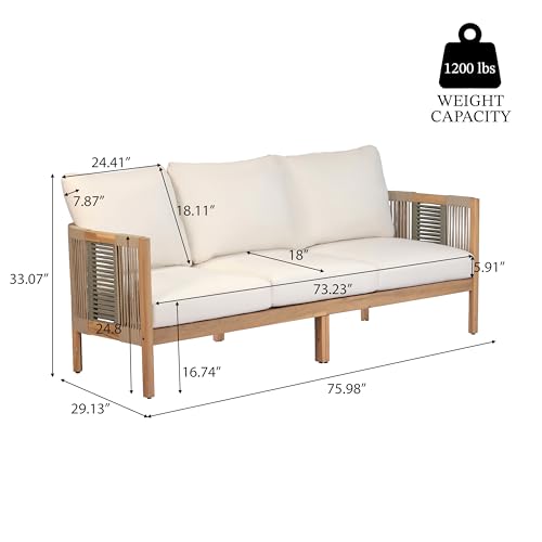 Christopher Knight Home 5-Piece Acacia Wood Patio Furniture Set with Coffee Table, 7 Seater Outdoor Conversation Sofa Set, Patio Sectional Chat Set for Backyard Balcony, Teak+ Beige