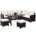KROFEM 6-Piece Patio Furniture Set, Outdoor Sectional Sofa with Dining Table & Chairs, All-Weather Dining Set with Removable Cushion Covers, Ideal for Garden, Porch, Backyard, White