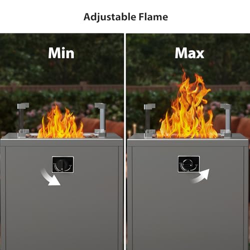 20" Square Smokeless Propane Fire Pit Table, 50,000 BTU Portable Outdoor Patio Heater with Lava Rocks, Glass Wind Guard & Cover for Deck, Backyard, Garden, Camping (Grey)