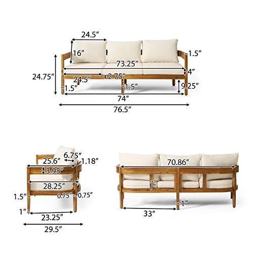 Brooklyn Outdoor 3 Seater Sofa with Cushions - Acacia Wood - Teak/Beige